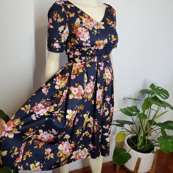 ModCloth Navy Floral Elegant Fit & Flare Dress - Picture 8 of 10